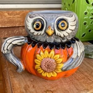 Johanna Parker Owl Pumpkin Mug with Sunflower Design Brand New